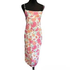 WAYF Floral Midi Dress Sleeveless Cami Slip Dress Pink Orange XL Vacation Summer